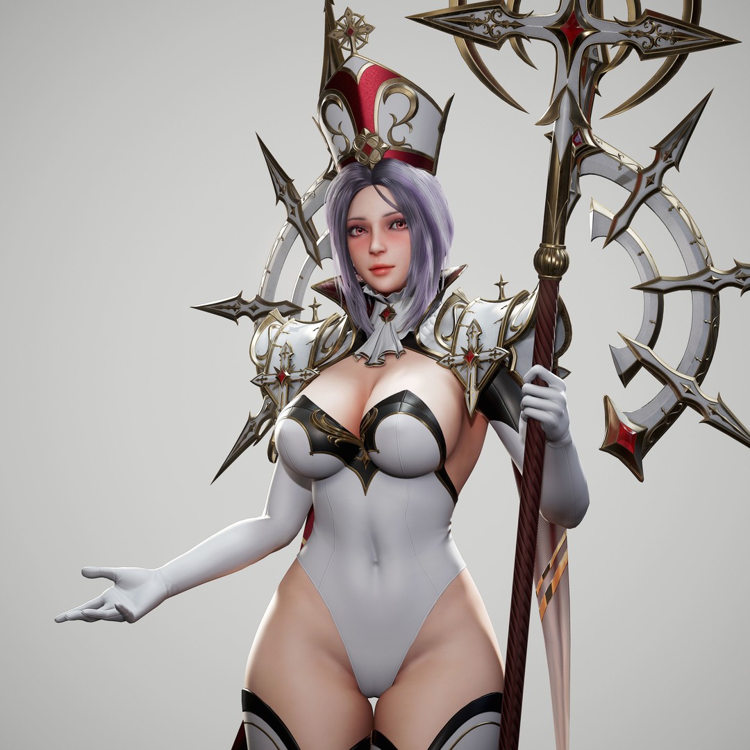 High Priestess 3D Model – Low Poly Game Ready Character, FBX, PBR - View 4