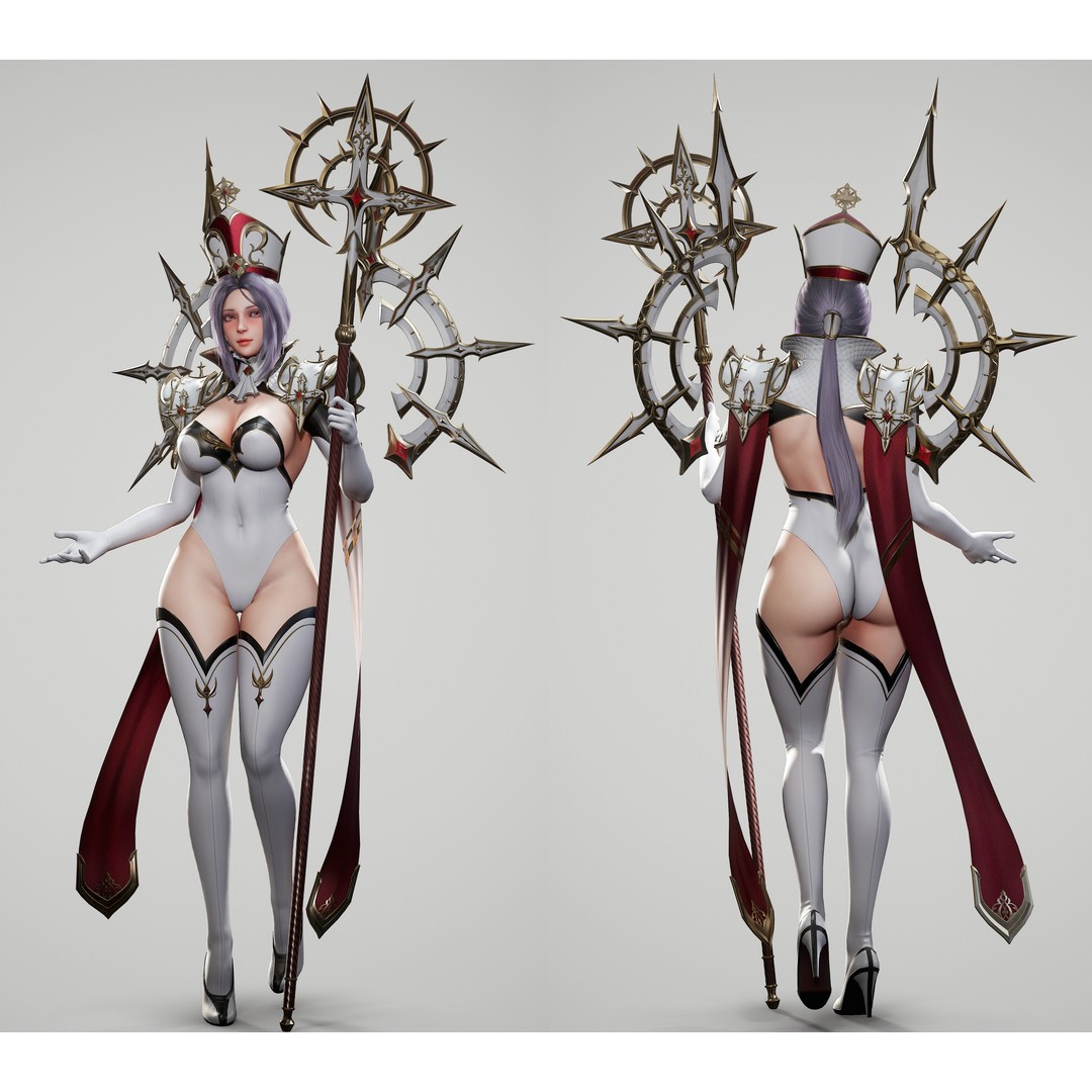 High Priestess 3D Model – Low Poly Game Ready Character, FBX, PBR - View 5