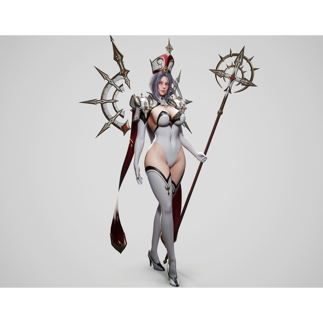 High Priestess 3D Model – Low Poly Game Ready Character, FBX, PBR - View 8