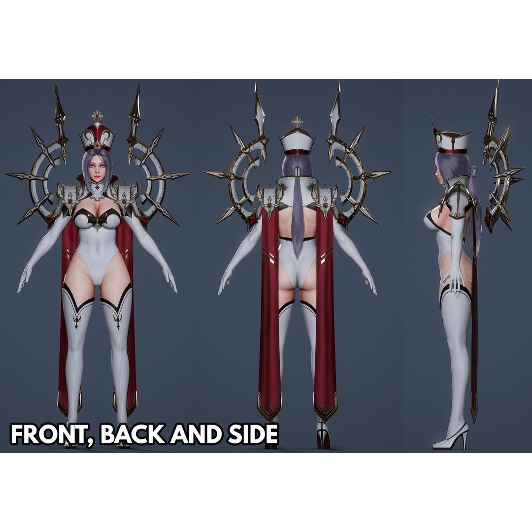 High Priestess 3D Model – Low Poly Game Ready Character, FBX, PBR - View 9
