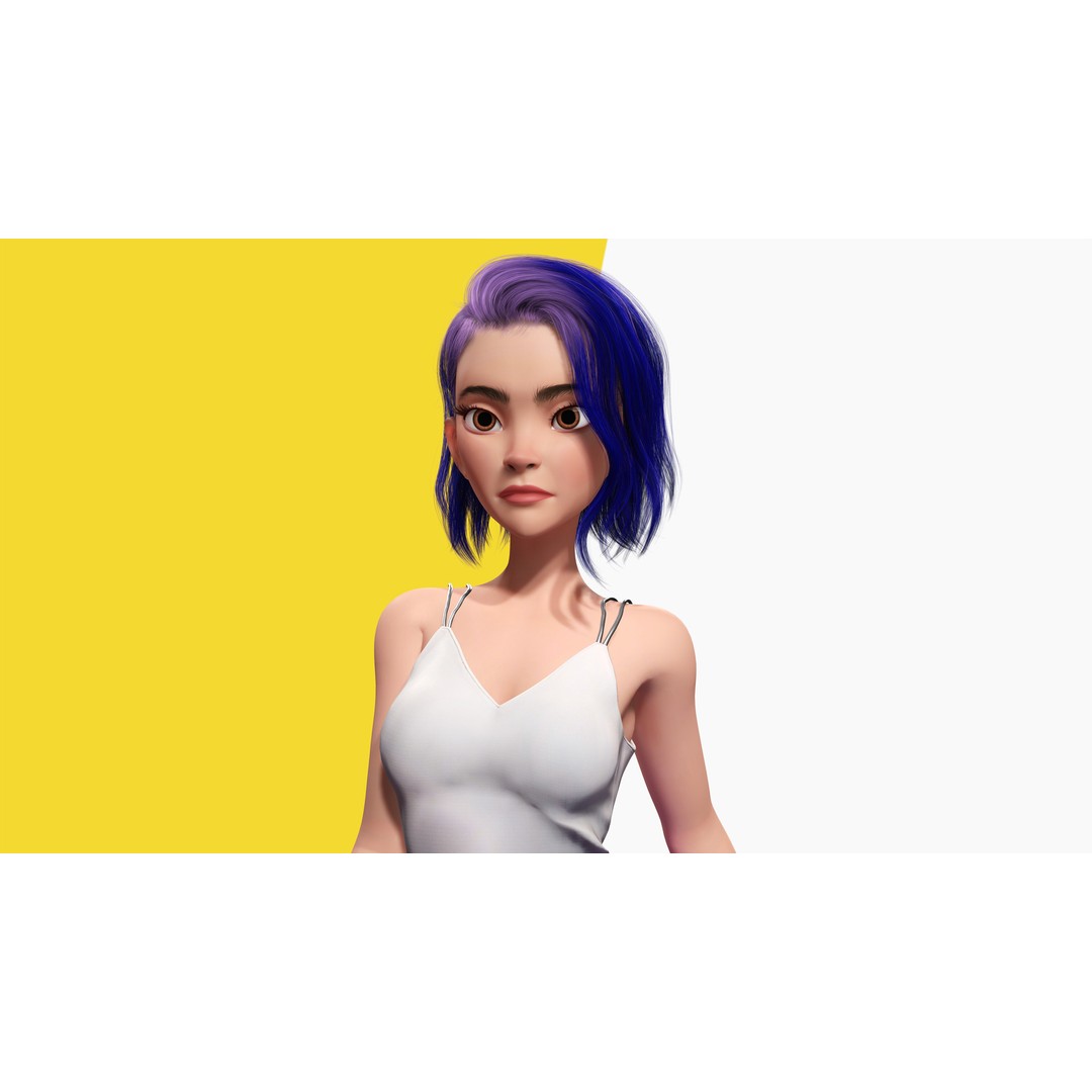 Purple Hair 3D Model – Rigged Cartoon Character, FBX & Blender - View 10