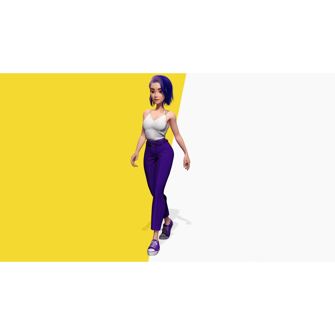 Purple Hair 3D Model – Rigged Cartoon Character, FBX & Blender - View 11