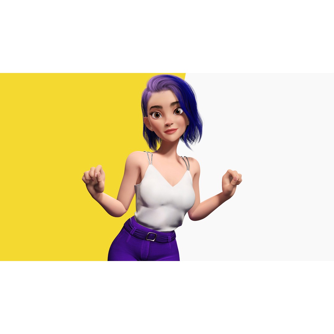 Purple Hair 3D Model – Rigged Cartoon Character, FBX & Blender - View 12