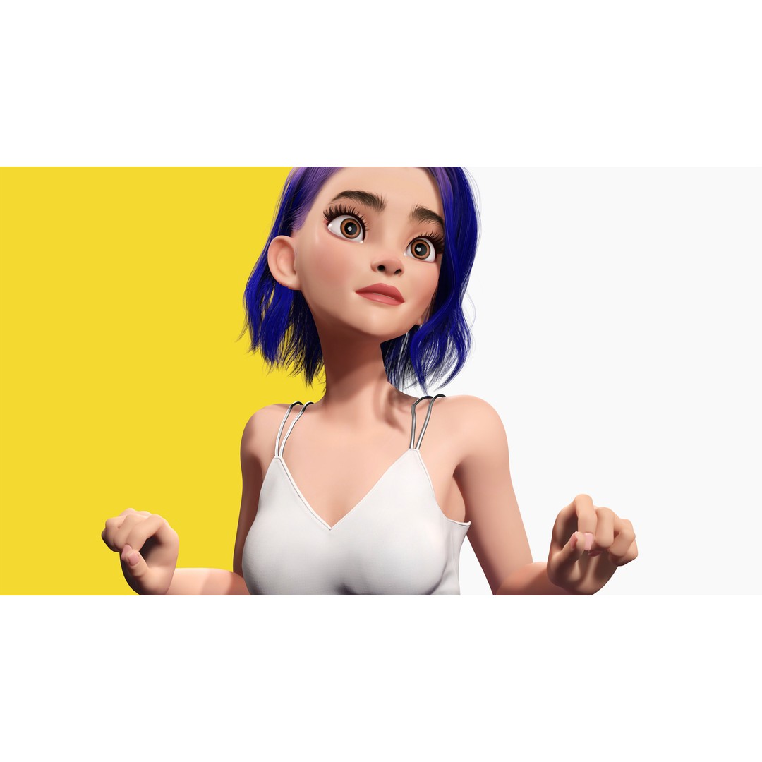 Purple Hair 3D Model – Rigged Cartoon Character, FBX & Blender - View 13