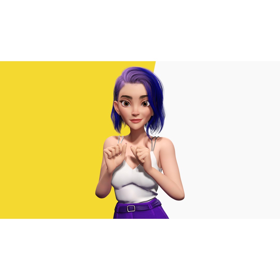 Purple Hair 3D Model – Rigged Cartoon Character, FBX & Blender - View 14