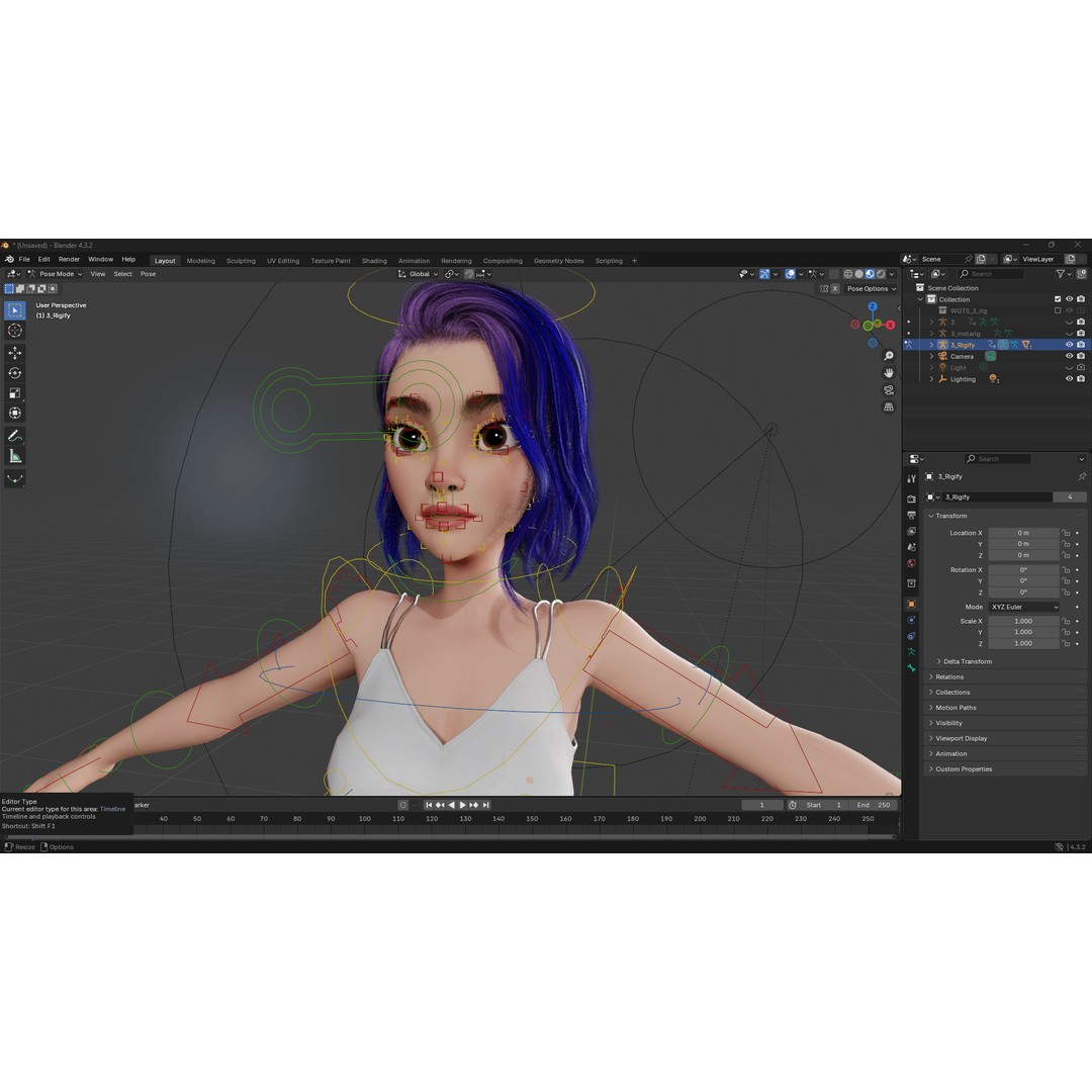 Purple Hair 3D Model – Rigged Cartoon Character, FBX & Blender - View 16