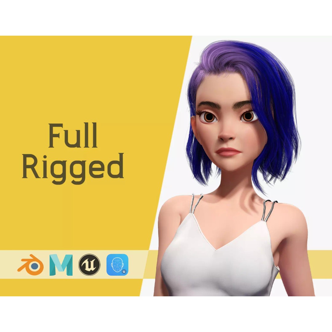 Purple Hair 3D Model – Rigged Cartoon Character, FBX & Blender - View 2