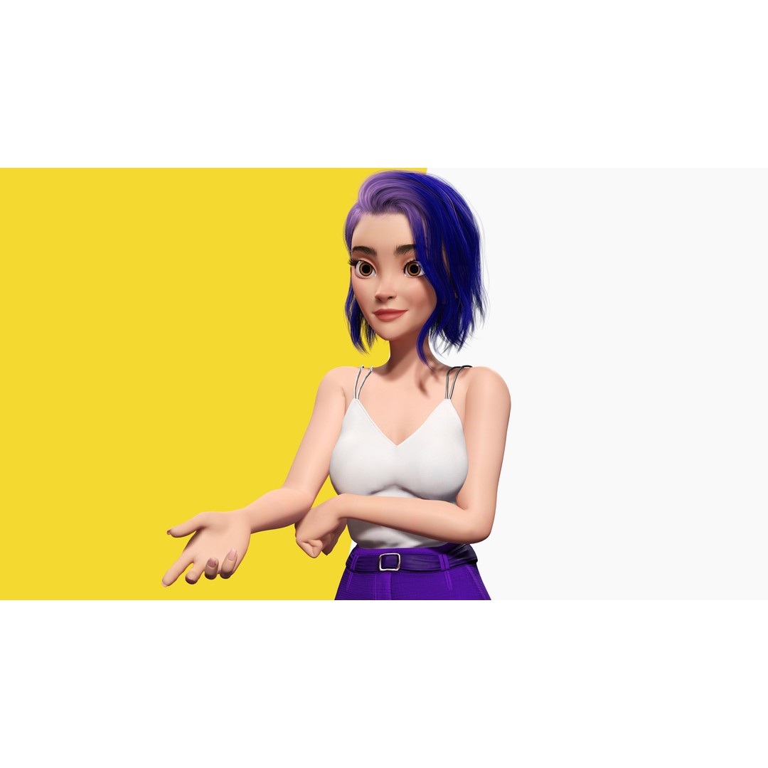 Purple Hair 3D Model – Rigged Cartoon Character, FBX & Blender - View 3