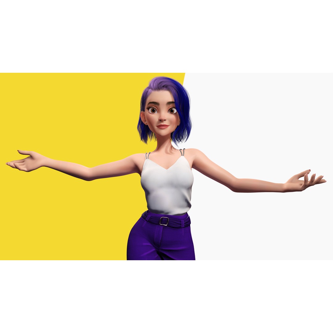 Purple Hair 3D Model – Rigged Cartoon Character, FBX & Blender - View 4