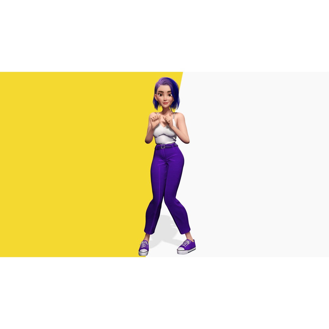 Purple Hair 3D Model – Rigged Cartoon Character, FBX & Blender - View 5
