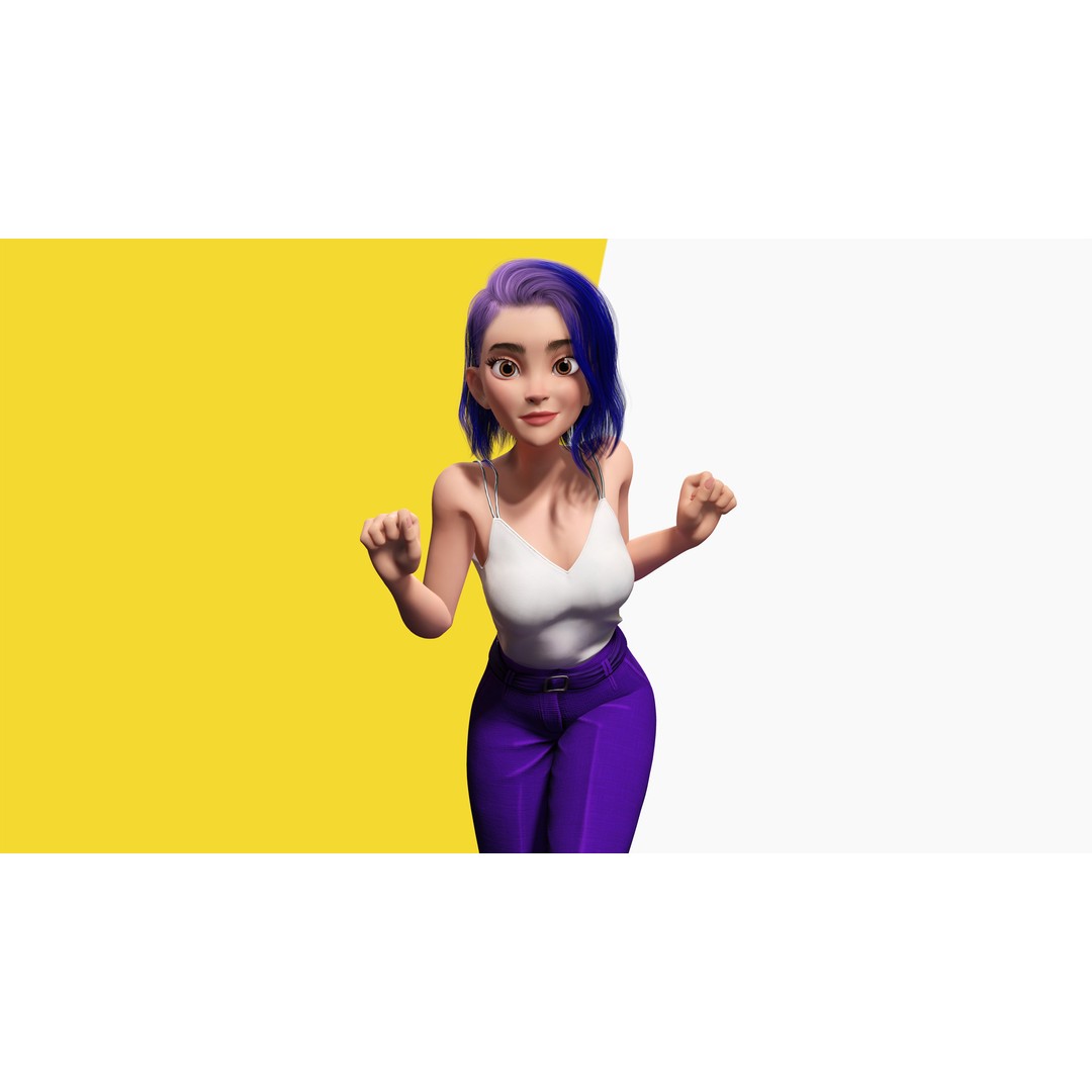 Purple Hair 3D Model – Rigged Cartoon Character, FBX & Blender - View 7