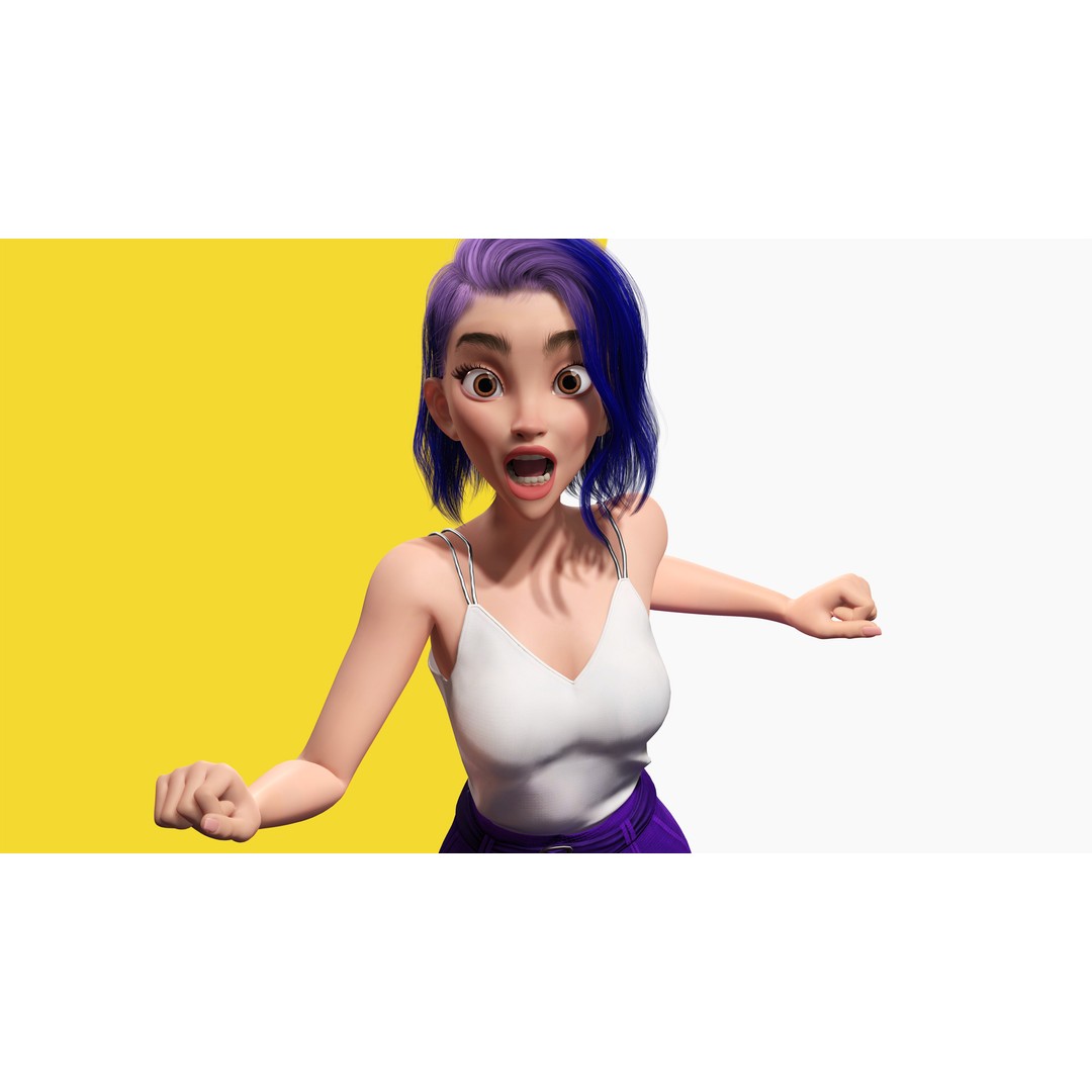 Purple Hair 3D Model – Rigged Cartoon Character, FBX & Blender - View 8