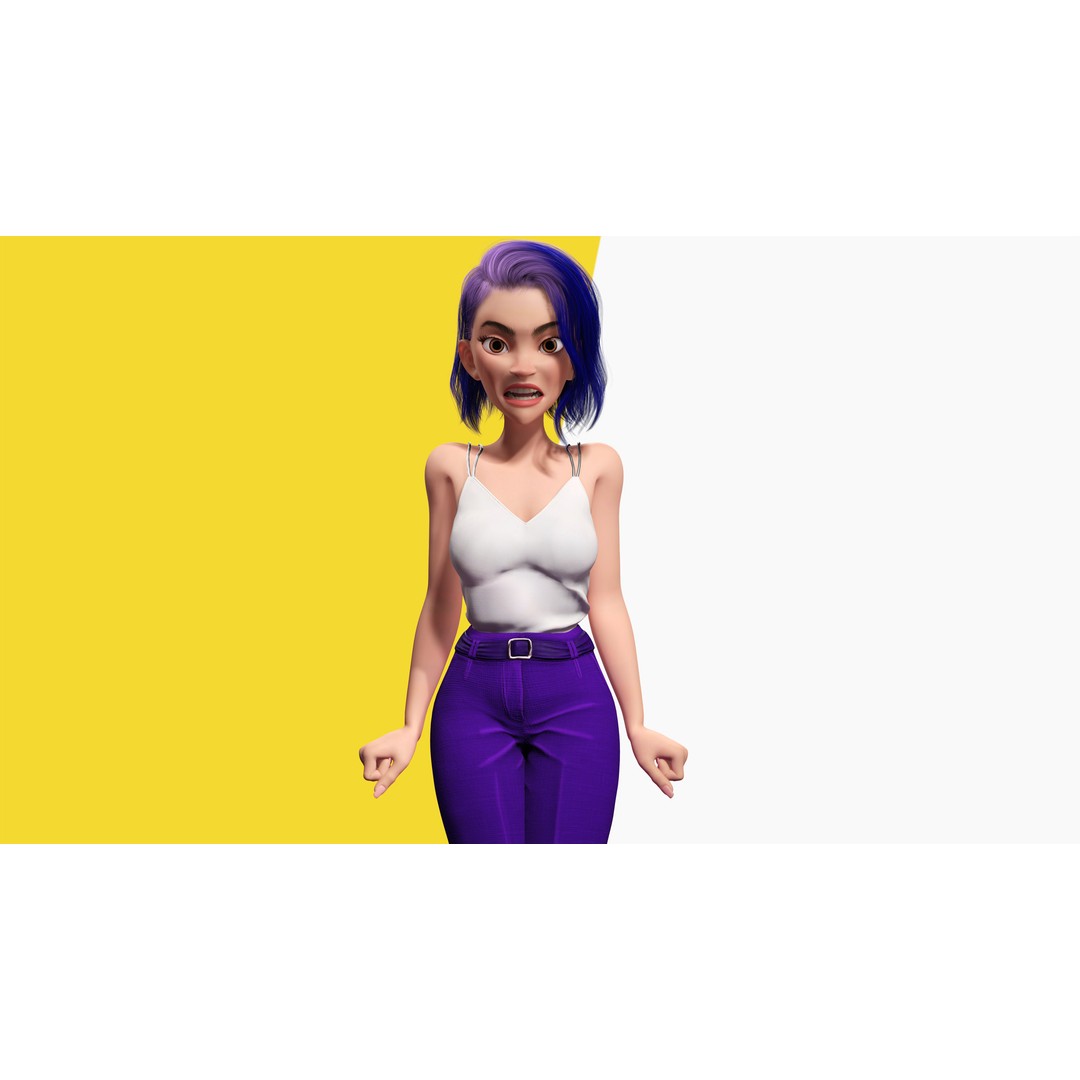 Purple Hair 3D Model – Rigged Cartoon Character, FBX & Blender - View 9