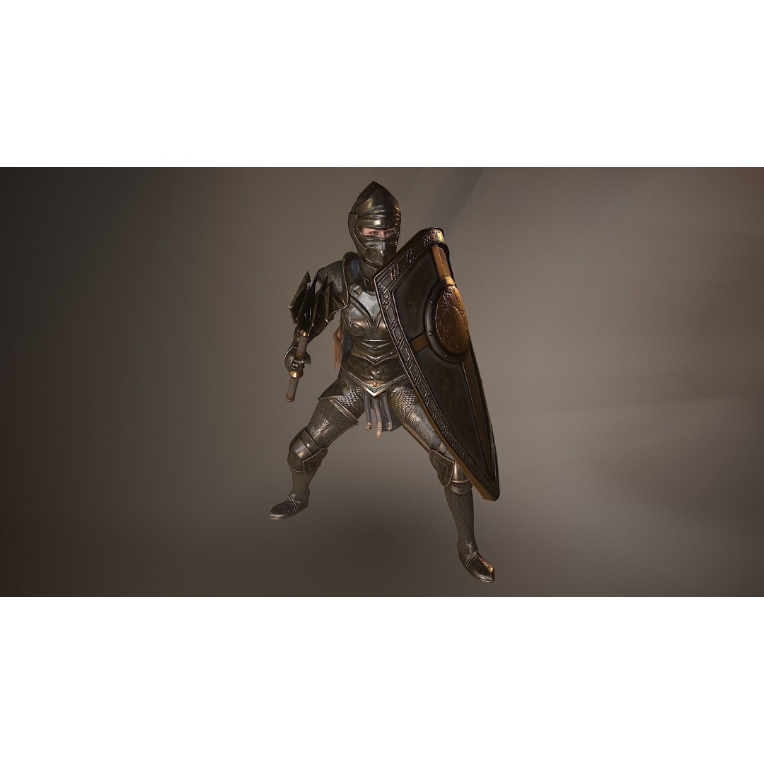Paladin Lady 3D Model – Low Poly Rigged Character for Games, FBX - View 10