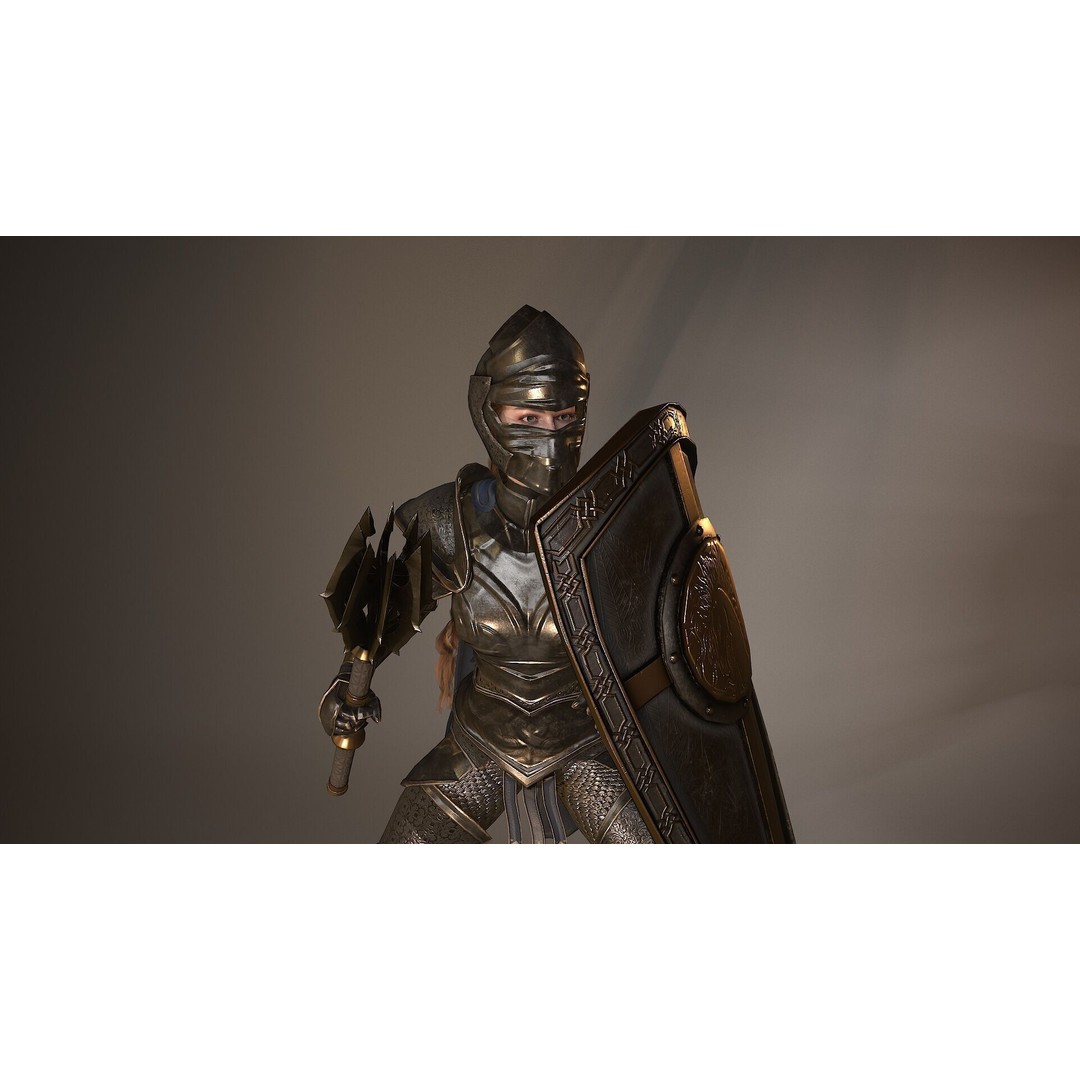 Paladin Lady 3D Model – Low Poly Rigged Character for Games, FBX - View 11