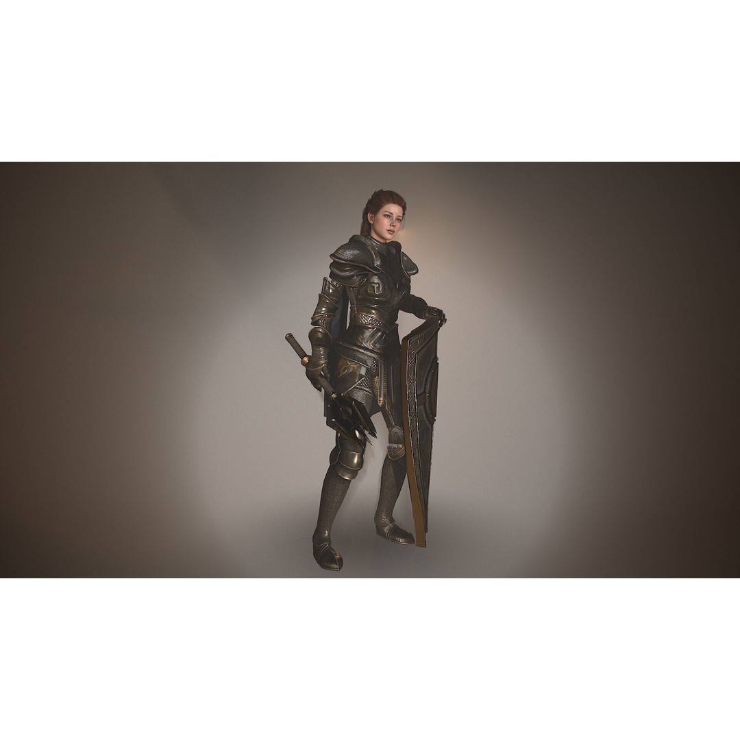 Paladin Lady 3D Model – Low Poly Rigged Character for Games, FBX - View 12