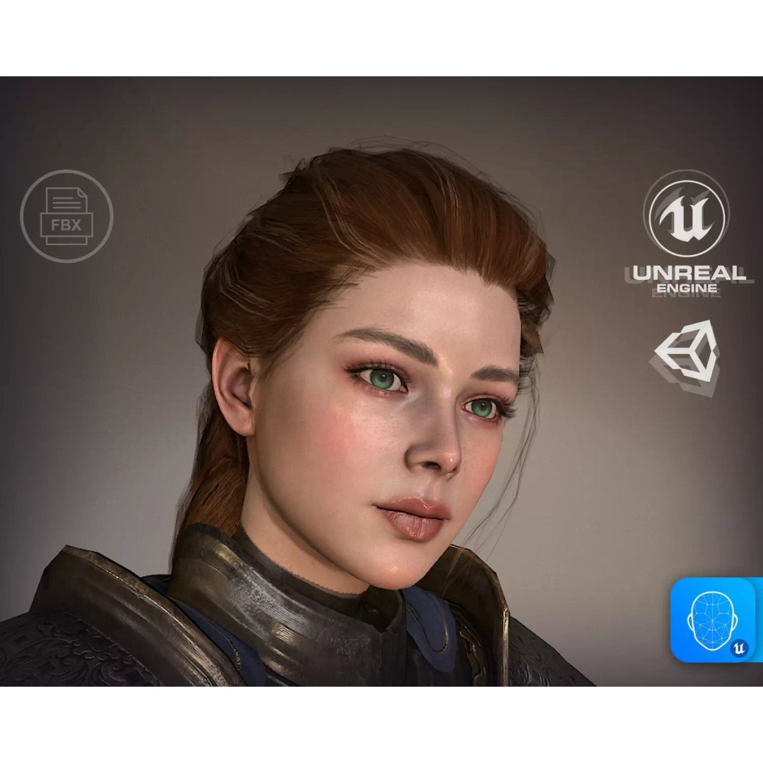 Paladin Lady 3D Model – Low Poly Rigged Character for Games, FBX - View 2