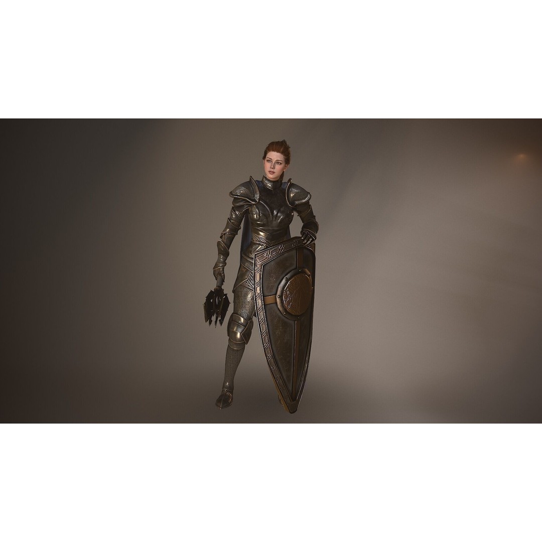 Paladin Lady 3D Model – Low Poly Rigged Character for Games, FBX - View 3