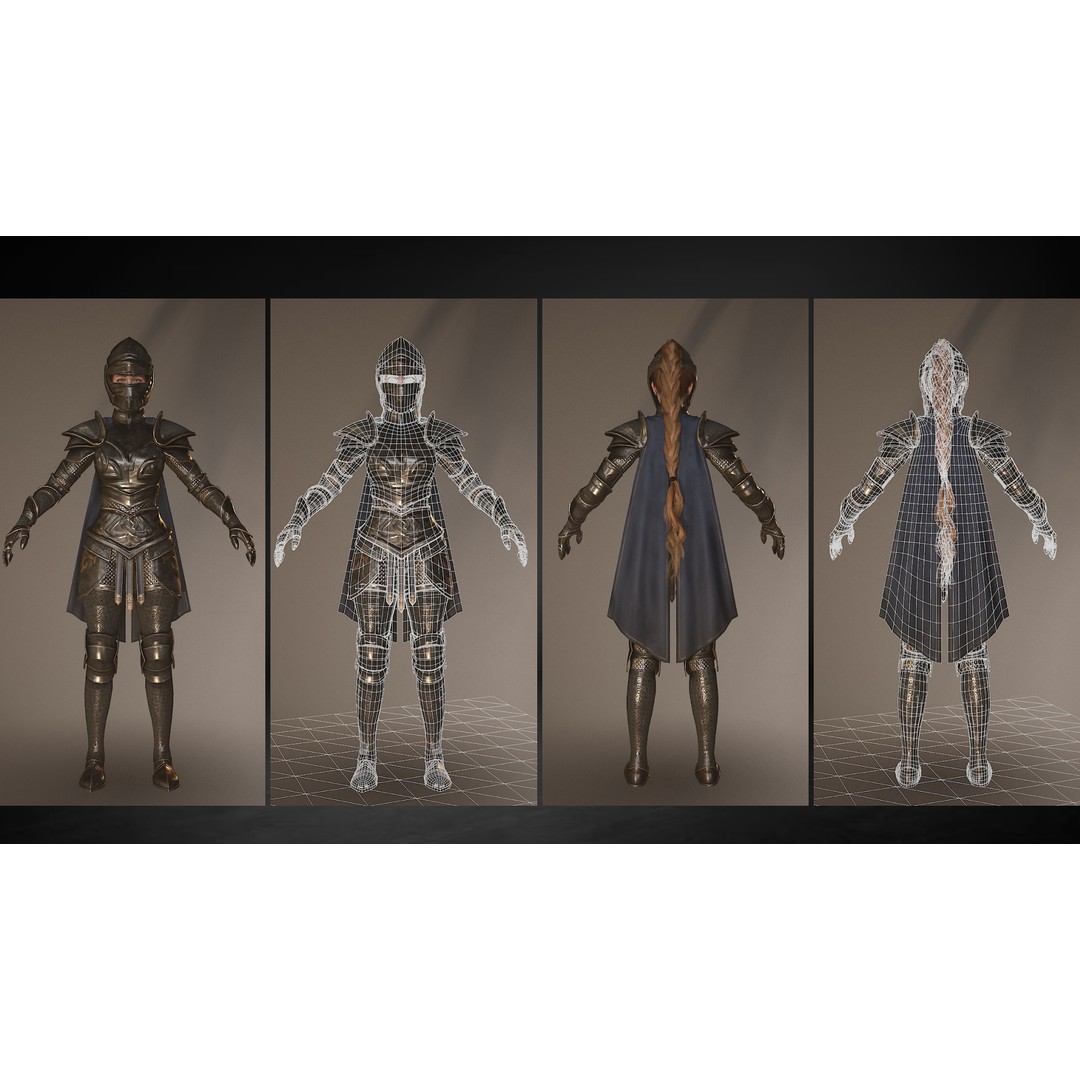 Paladin Lady 3D Model – Low Poly Rigged Character for Games, FBX - View 5