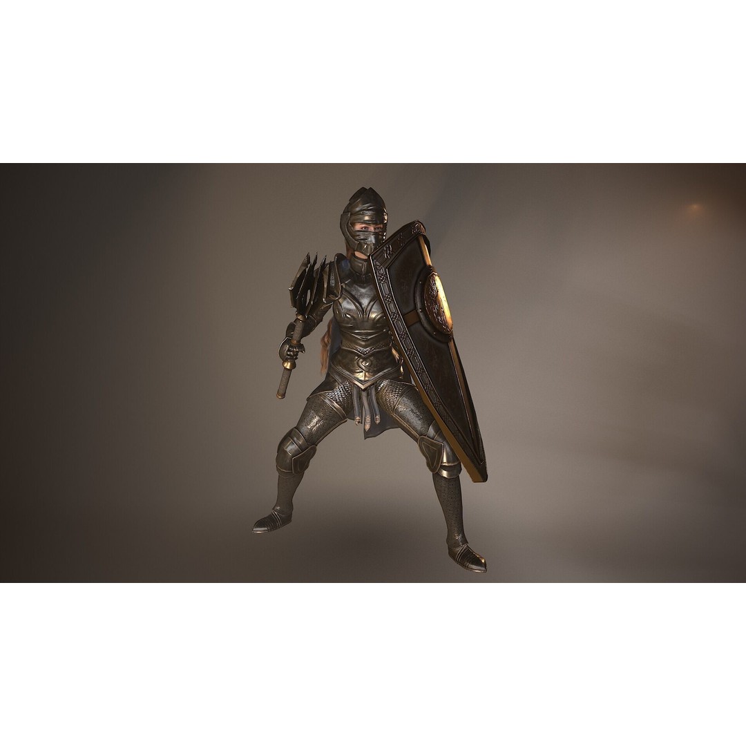 Paladin Lady 3D Model – Low Poly Rigged Character for Games, FBX - View 8