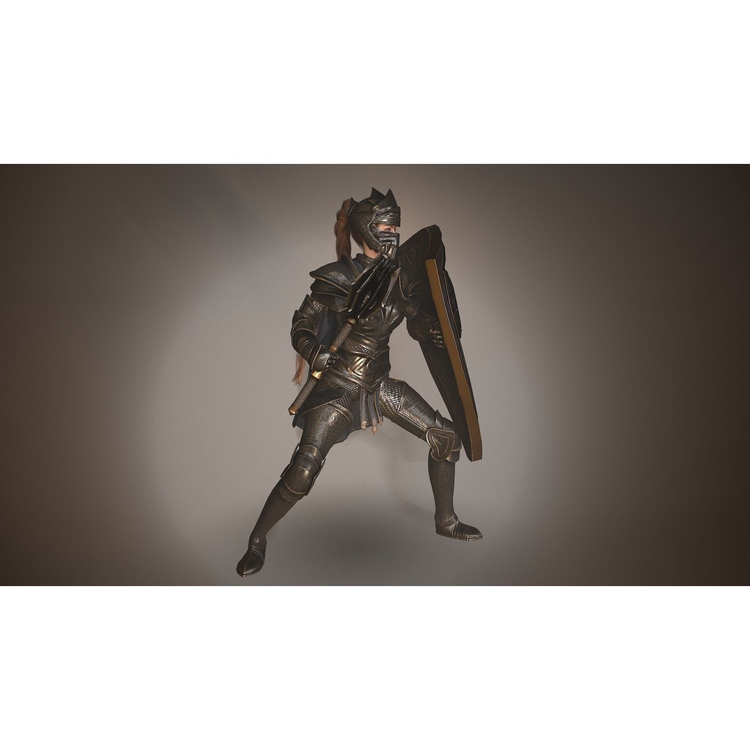 Paladin Lady 3D Model – Low Poly Rigged Character for Games, FBX - View 9