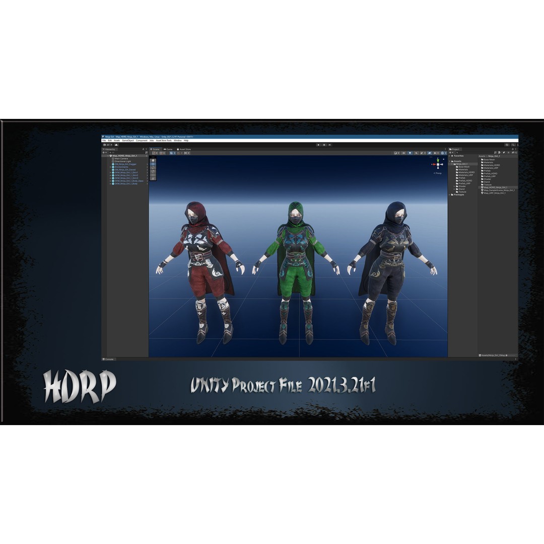 Ninja Girl 3D Model – Low Poly Rigged Character for Games, FBX