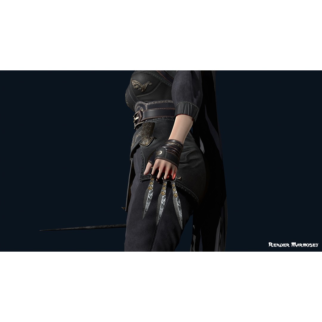 Ninja Girl 3D Model – Low Poly Rigged Character for Games, FBX - View 12