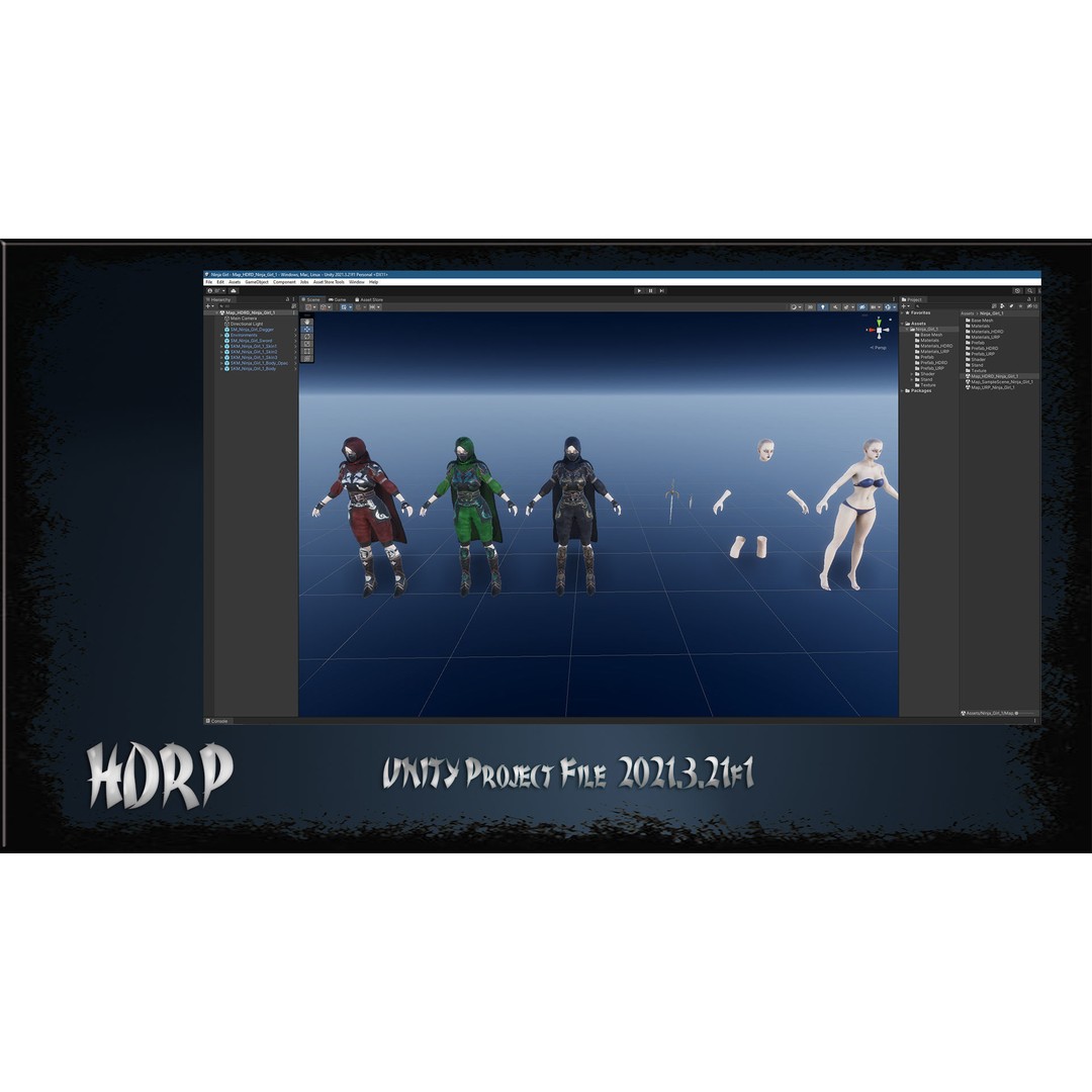 Ninja Girl 3D Model – Low Poly Rigged Character for Games, FBX - View 13