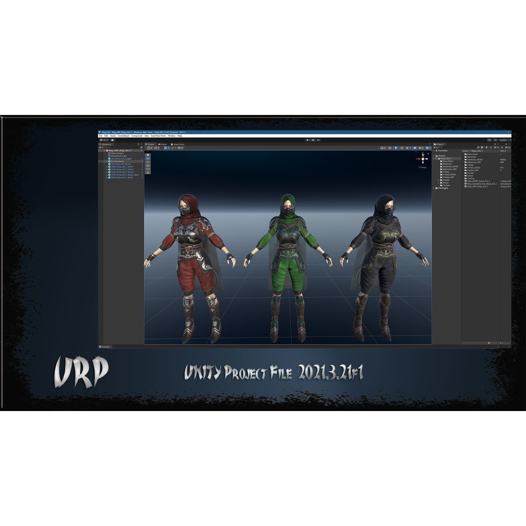 Ninja Girl 3D Model – Low Poly Rigged Character for Games, FBX - View 29