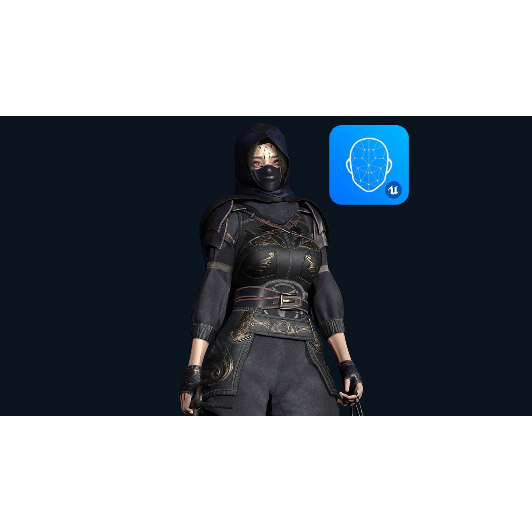Ninja Girl 3D Model – Low Poly Rigged Character for Games, FBX - View 3