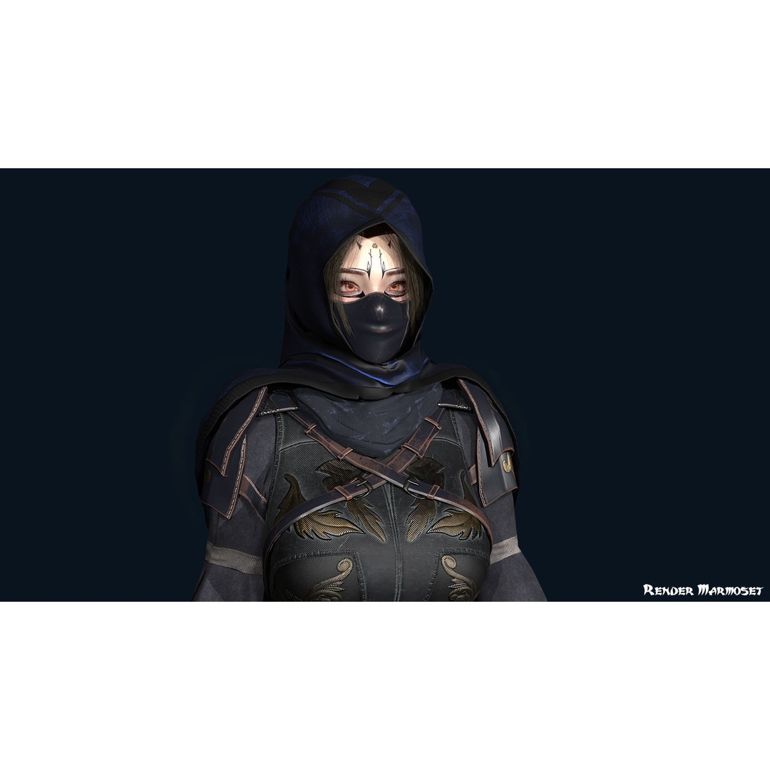 Ninja Girl 3D Model – Low Poly Rigged Character for Games, FBX - View 4