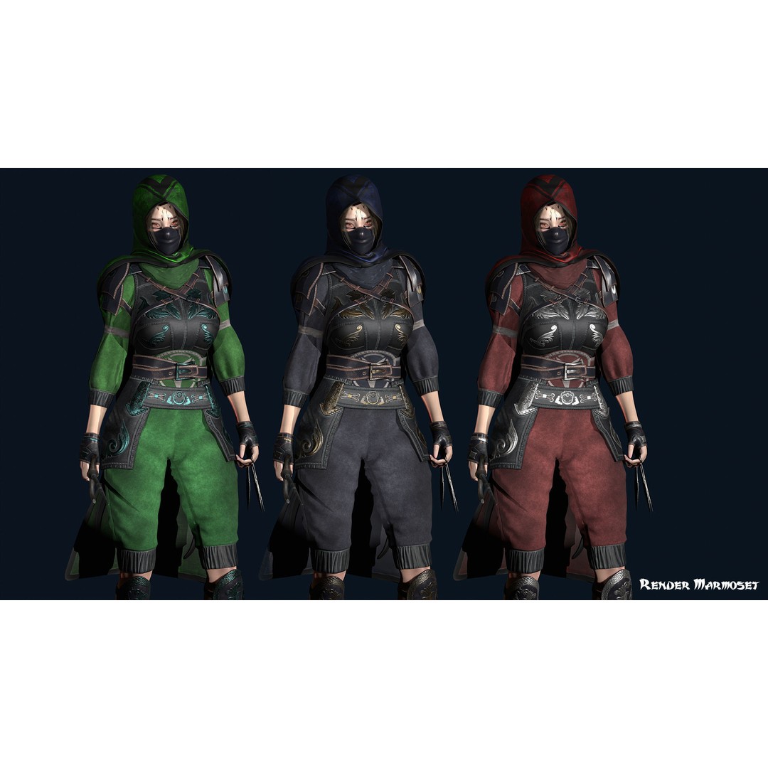 Ninja Girl 3D Model – Low Poly Rigged Character for Games, FBX - View 6