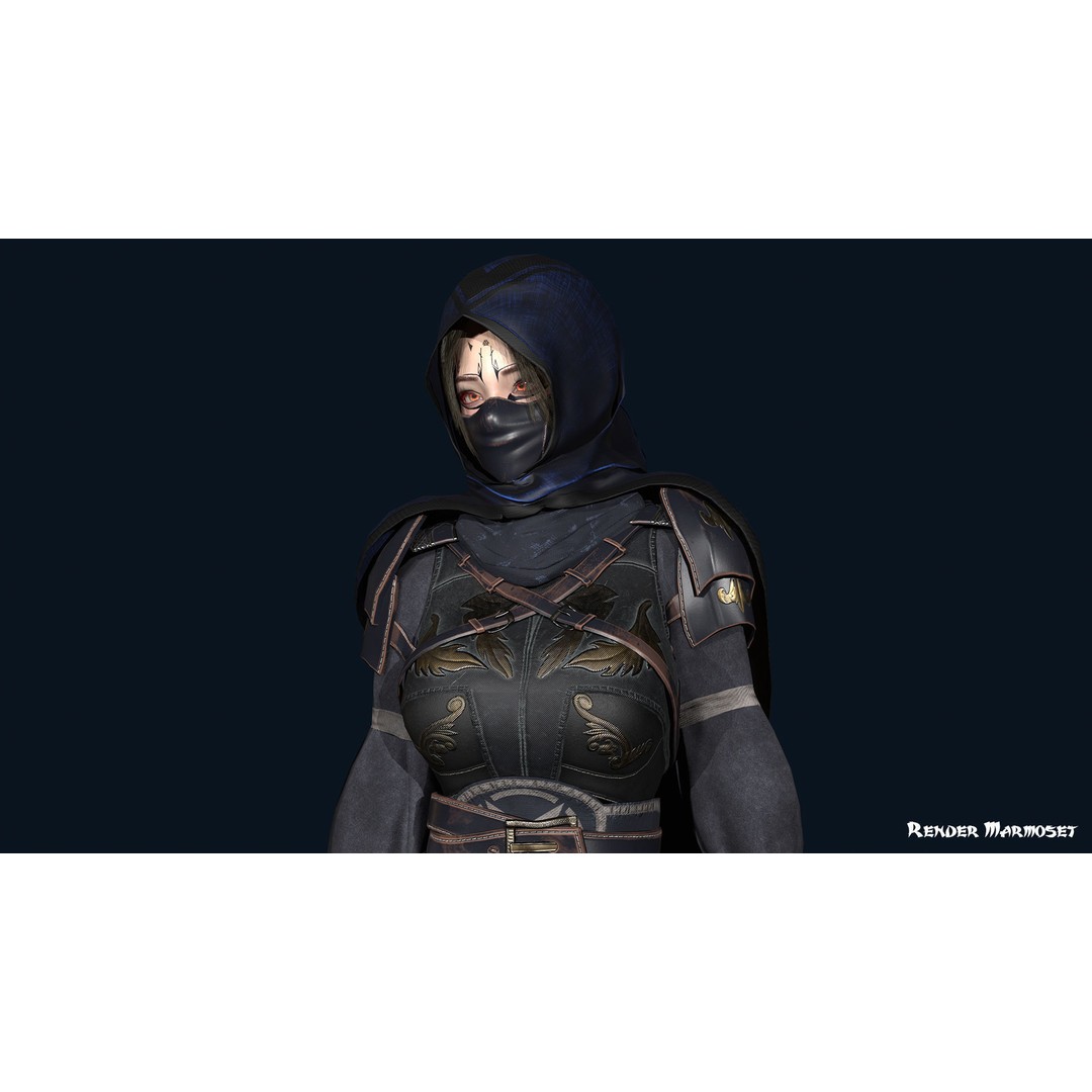 Ninja Girl 3D Model – Low Poly Rigged Character for Games, FBX - View 7