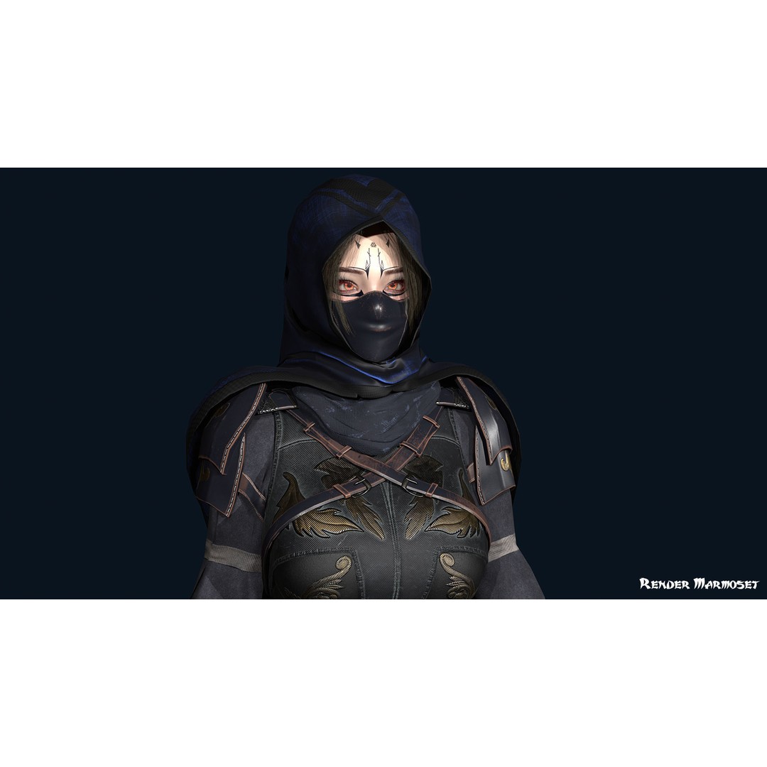 Ninja Girl 3D Model – Low Poly Rigged Character for Games, FBX - View 8