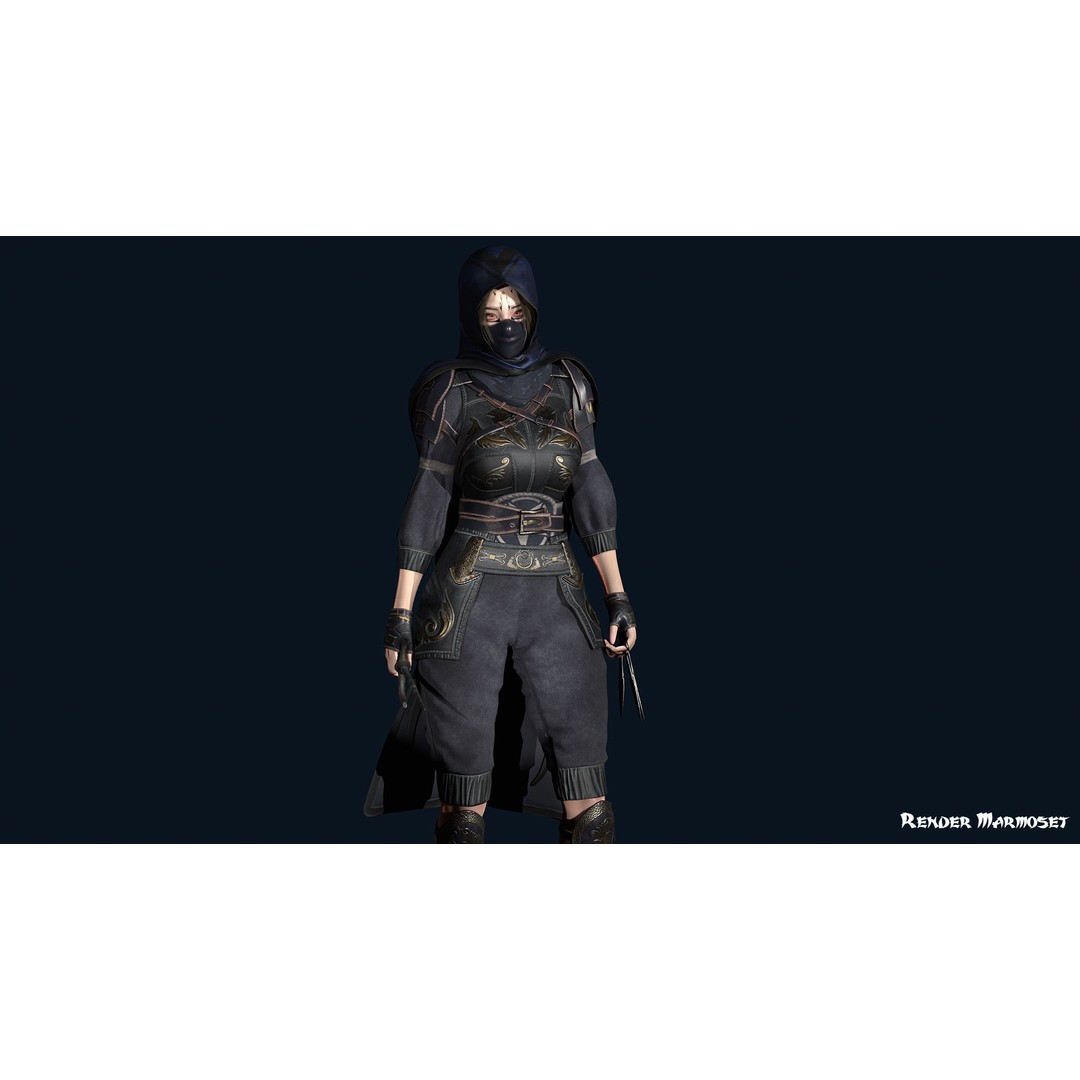 Ninja Girl 3D Model – Low Poly Rigged Character for Games, FBX - View 9