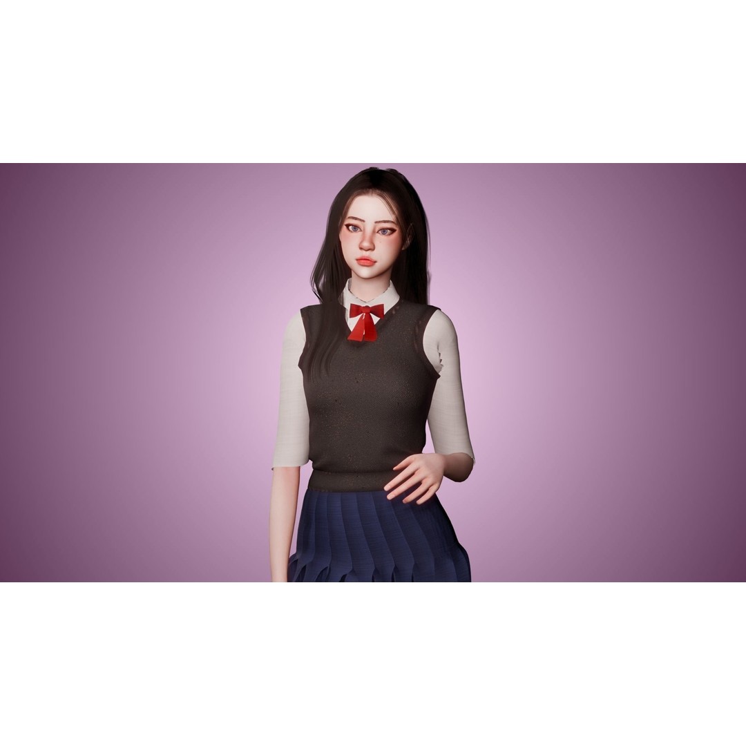 Uniform Girl 3D Model – Game-Ready Low-Poly Character, FBX, OBJ