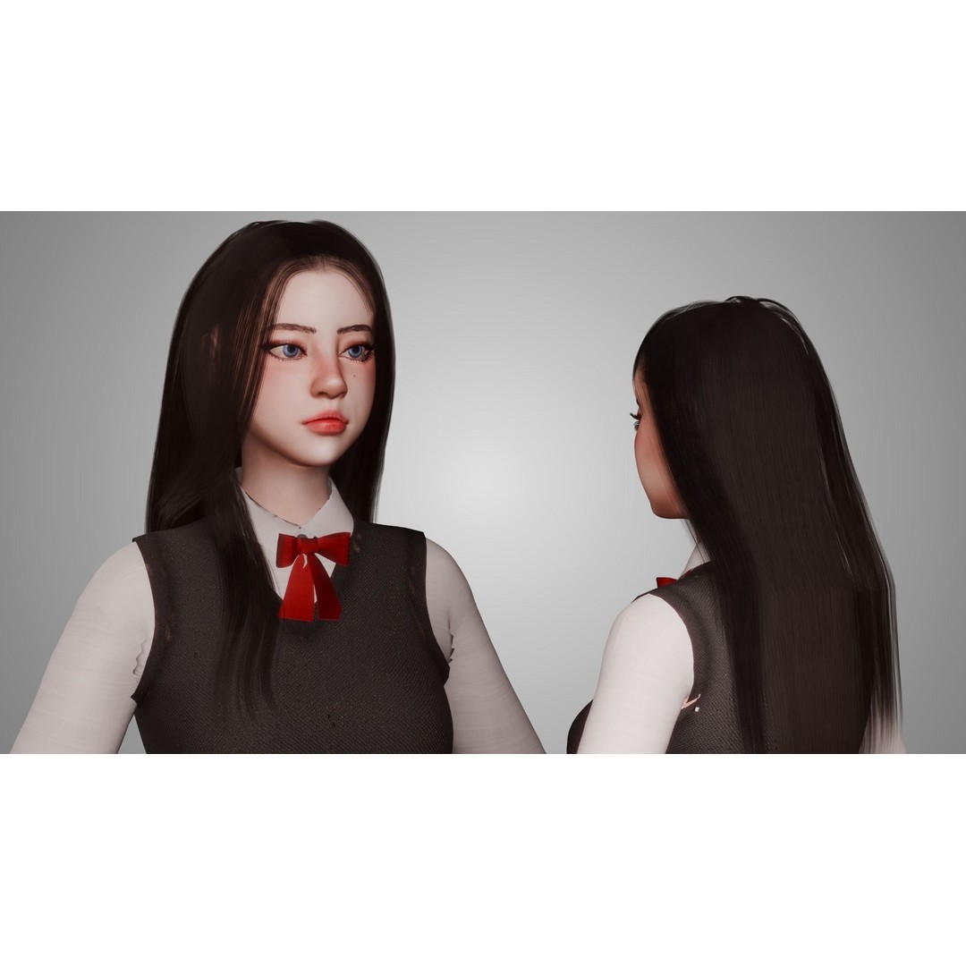 Uniform Girl 3D Model – Game-Ready Low-Poly Character, FBX, OBJ - View 10