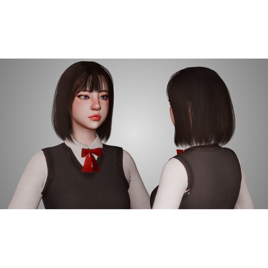 Uniform Girl 3D Model – Game-Ready Low-Poly Character, FBX, OBJ - View 11