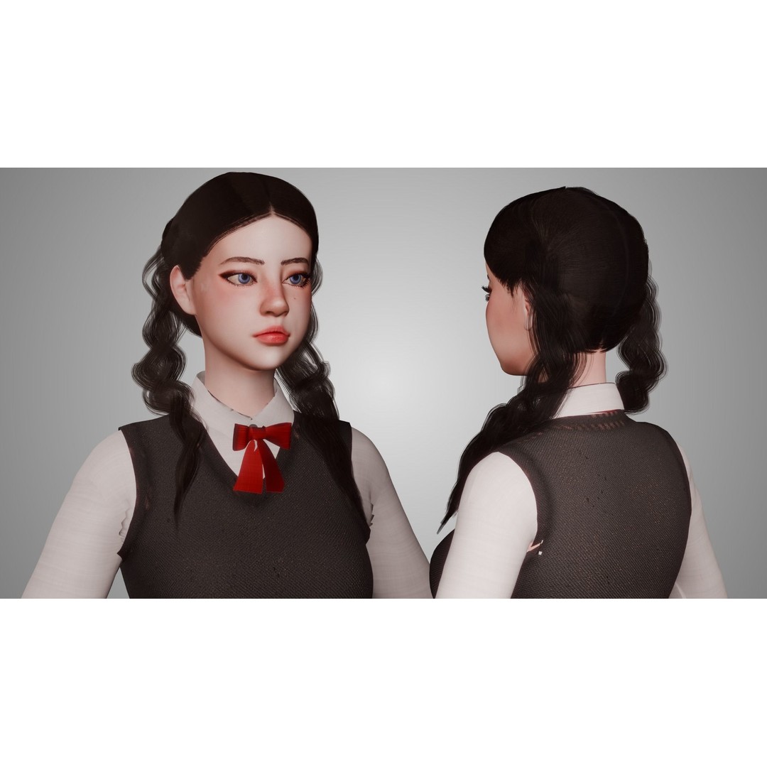 Uniform Girl 3D Model – Game-Ready Low-Poly Character, FBX, OBJ - View 12