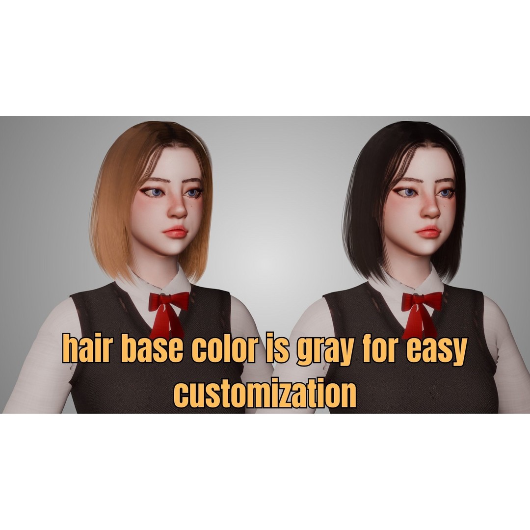 Uniform Girl 3D Model – Game-Ready Low-Poly Character, FBX, OBJ - View 13