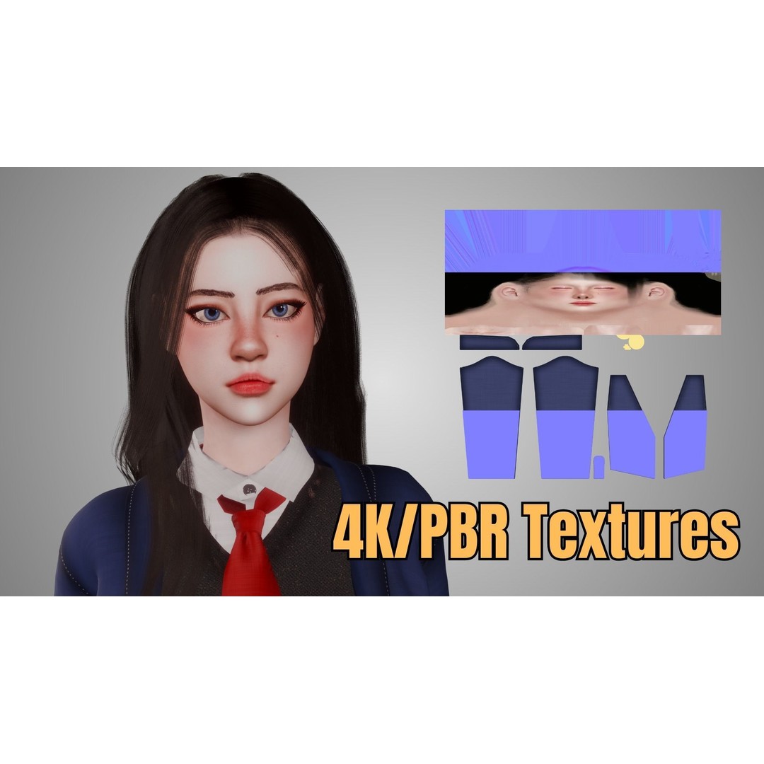 Uniform Girl 3D Model – Game-Ready Low-Poly Character, FBX, OBJ - View 14