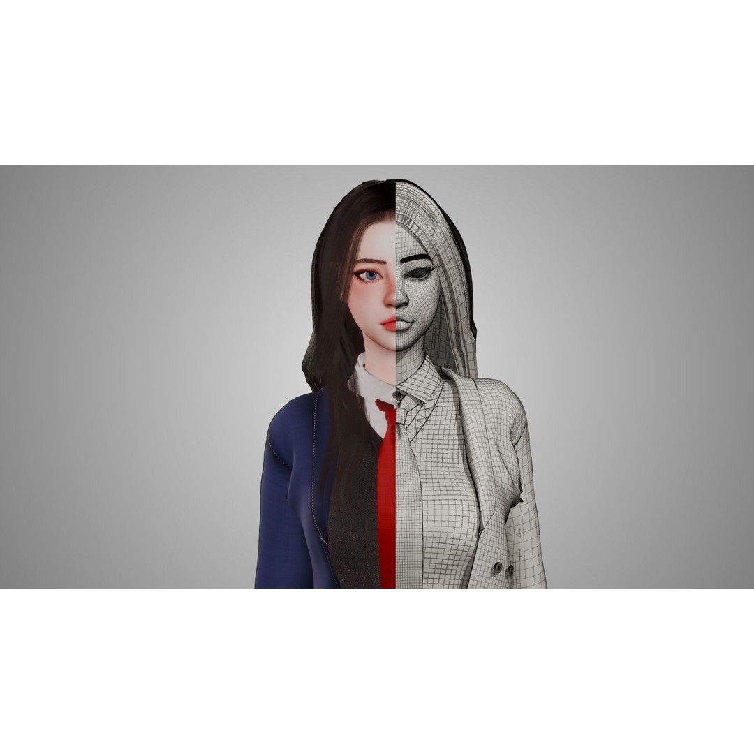 Uniform Girl 3D Model – Game-Ready Low-Poly Character, FBX, OBJ - View 17