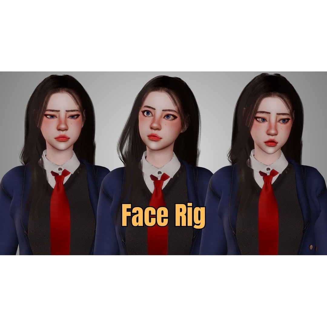Uniform Girl 3D Model – Game-Ready Low-Poly Character, FBX, OBJ - View 5