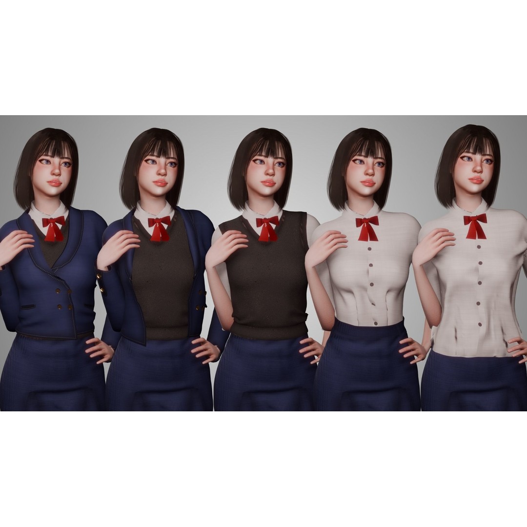 Uniform Girl 3D Model – Game-Ready Low-Poly Character, FBX, OBJ - View 6