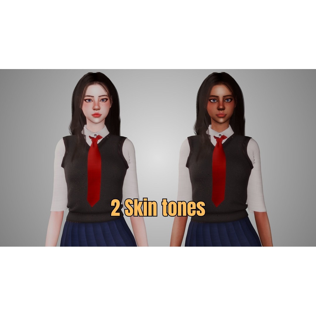 Uniform Girl 3D Model – Game-Ready Low-Poly Character, FBX, OBJ - View 8