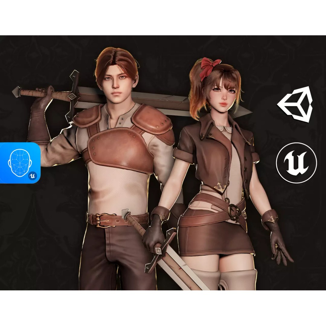 MMORPG Newbie Warrior 3D Model – Low Poly Modular Character, FBX - View 2