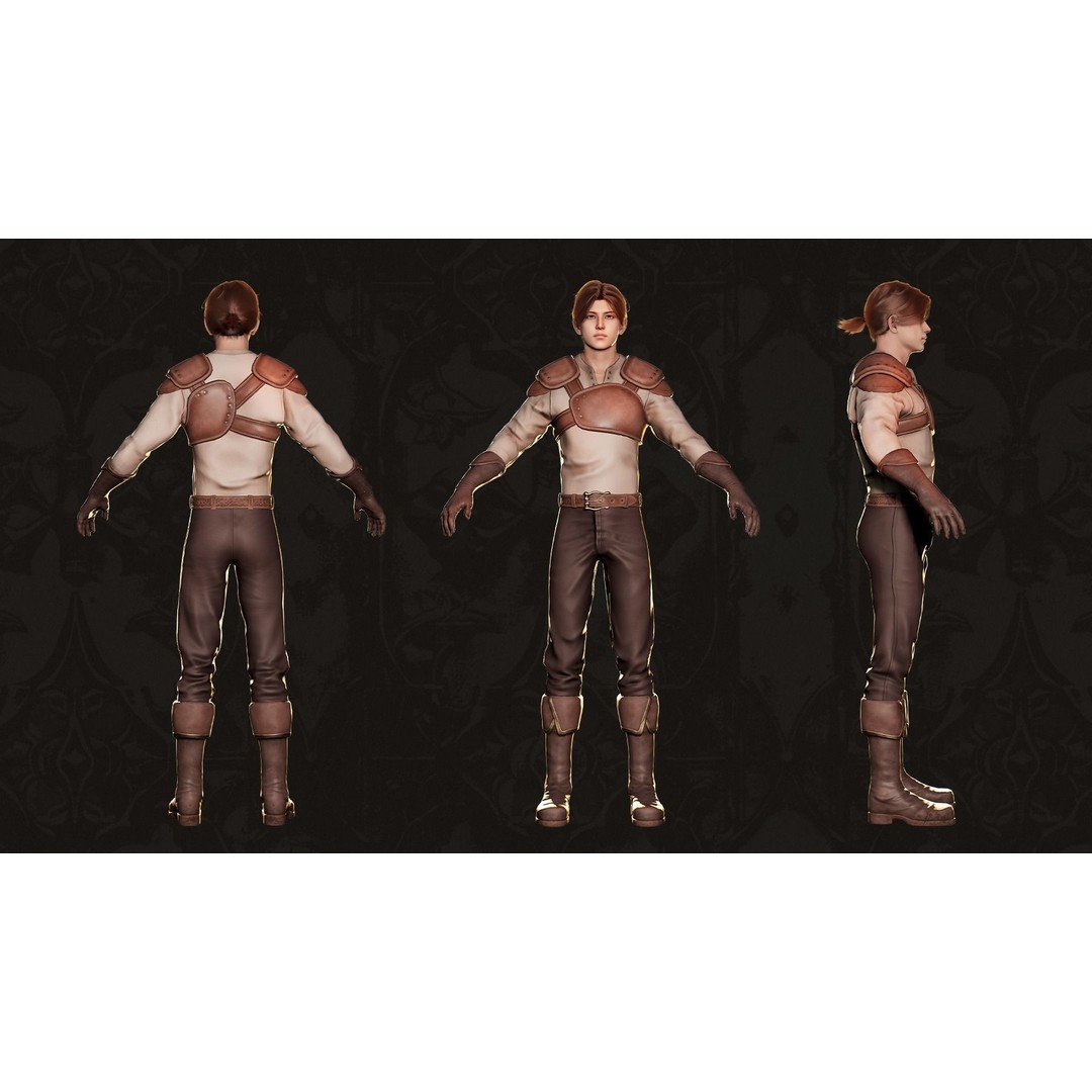 MMORPG Newbie Warrior 3D Model – Low Poly Modular Character, FBX - View 24
