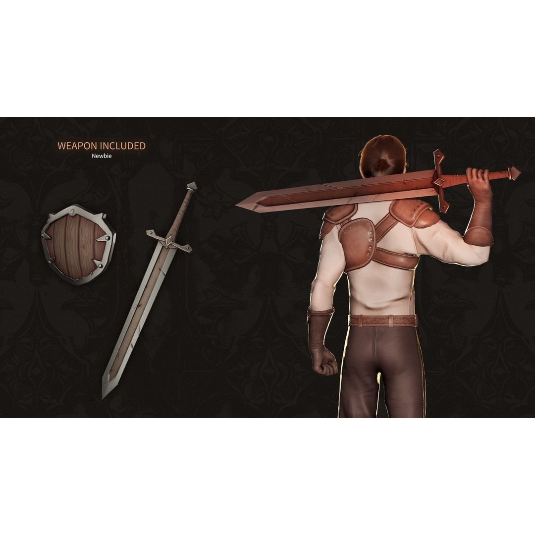MMORPG Newbie Warrior 3D Model – Low Poly Modular Character, FBX - View 4