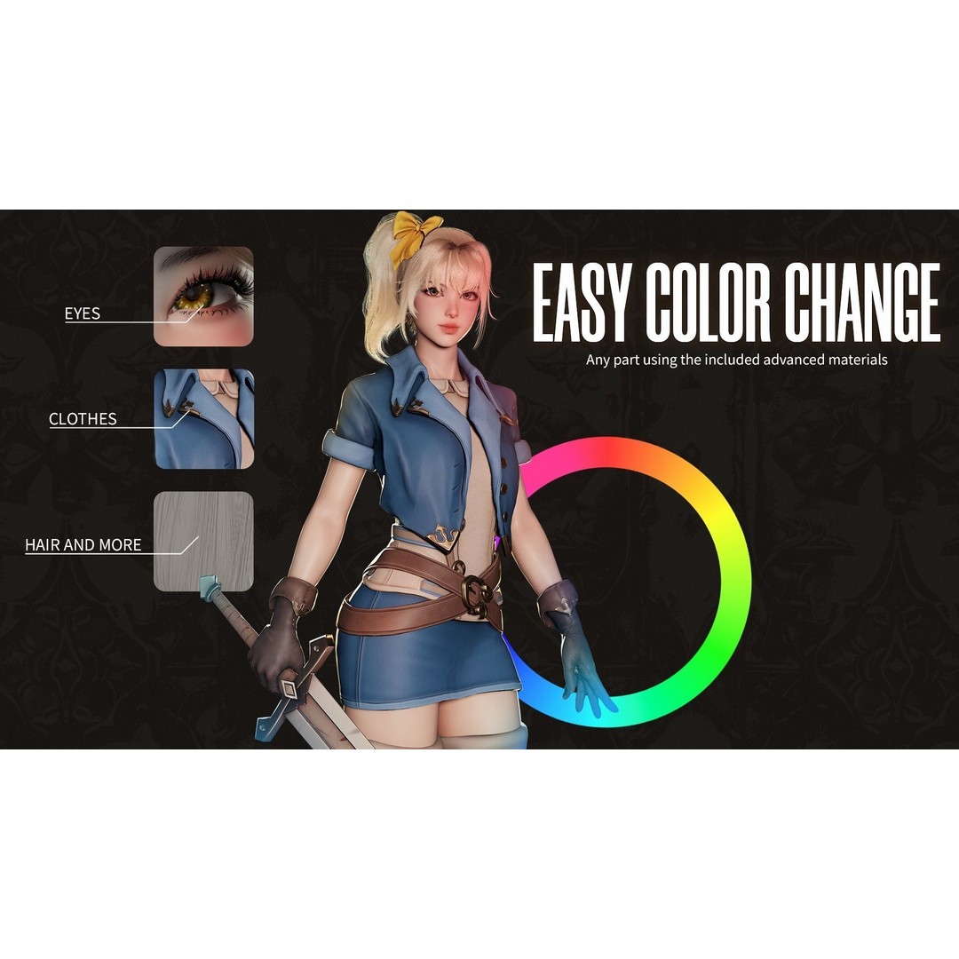 MMORPG Newbie Warrior 3D Model – Low Poly Modular Character, FBX - View 5