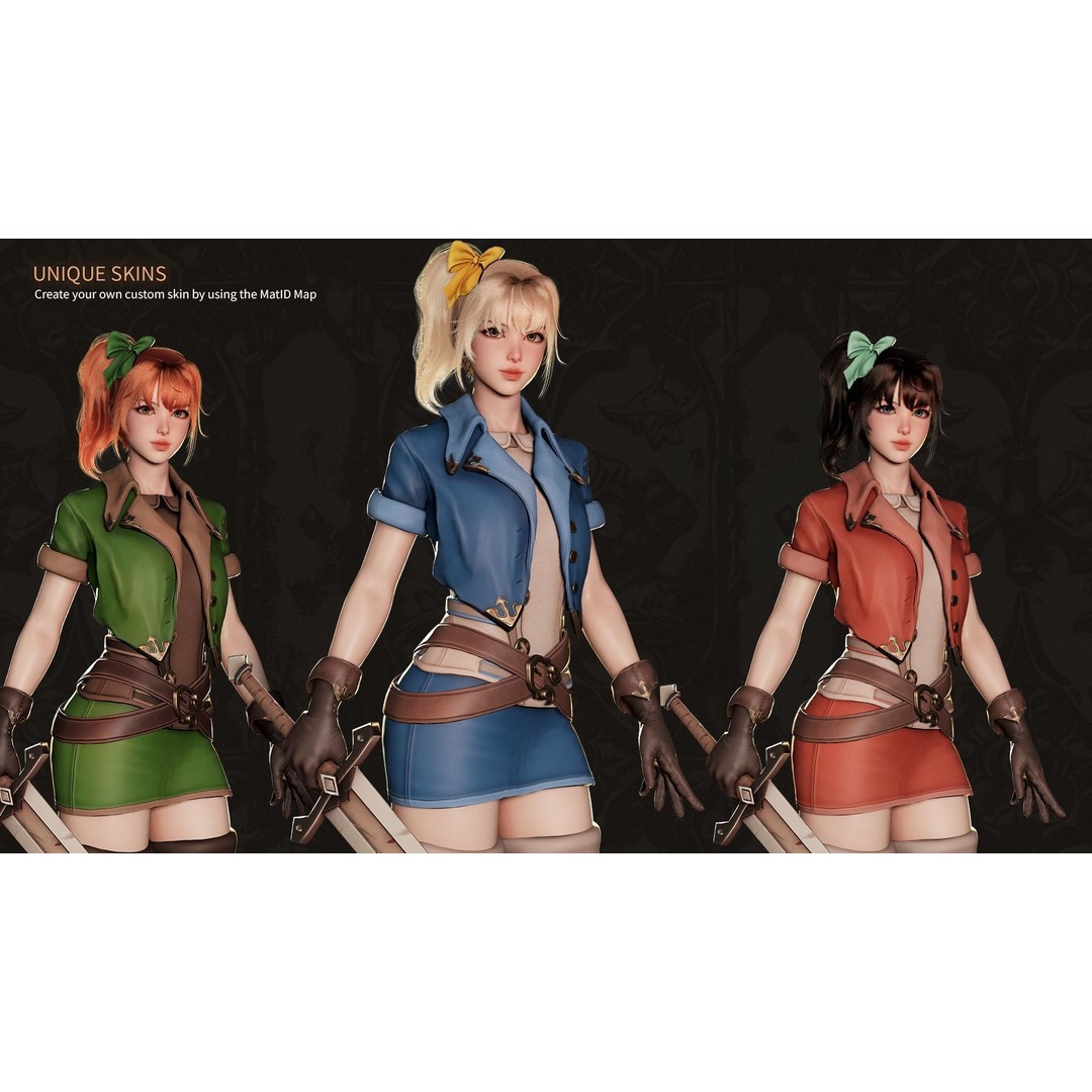 MMORPG Newbie Warrior 3D Model – Low Poly Modular Character, FBX - View 6